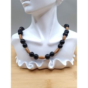 Natural Round and Barrel Sandalwood Beaded Vintage Organic Necklace